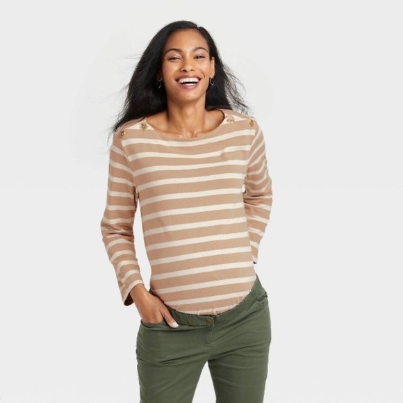 The Nines by HATCH™ Long Sleeve Jersey Maternity Blouse Striped M - Picture 2 of 4